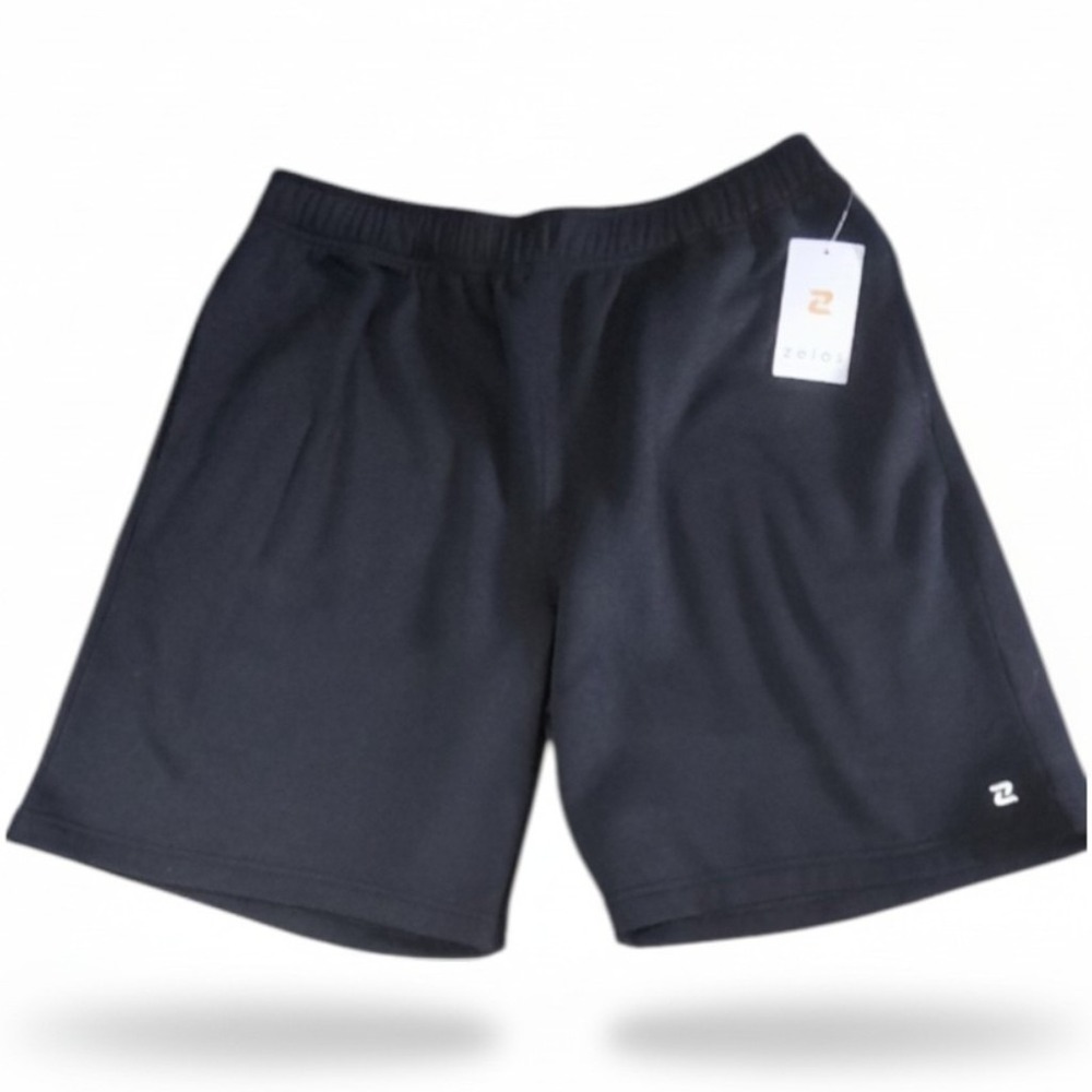 NWT Zelos Mens L Active Shorts Black Athletic Gym Running Training Pockets 8"